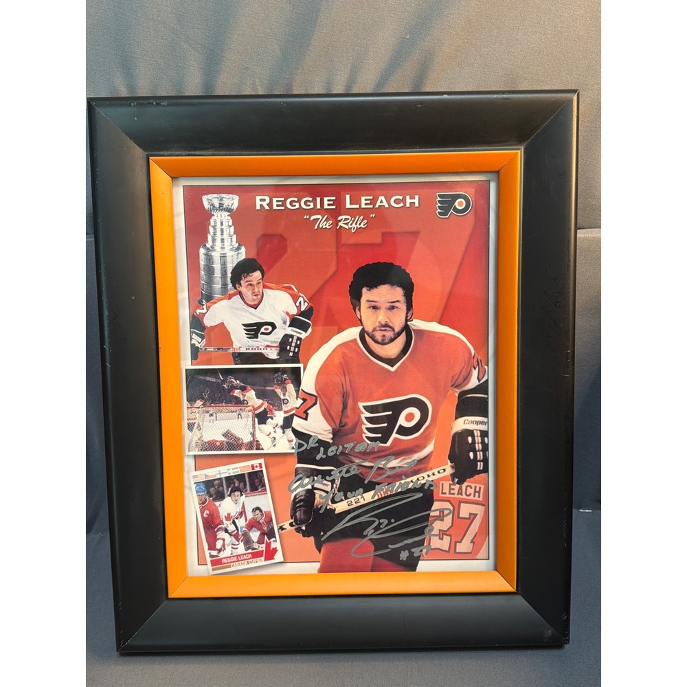 Reggie Leach Signed Philadelphia Flyers Framed Photo  Rifle Autograph UV Glass